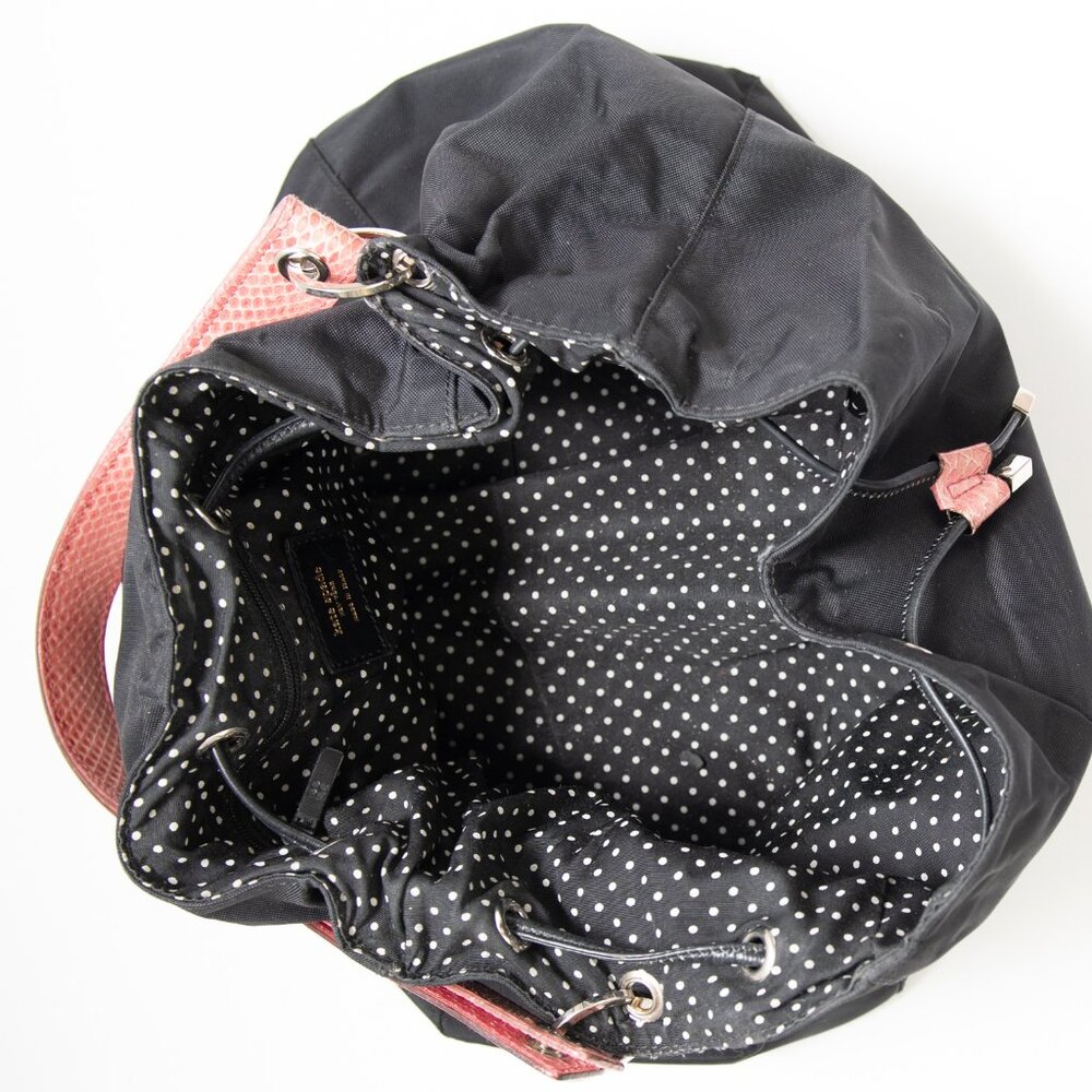 Kate Spade "Maddie" Nylon Drawstring Shoulder Bag Snakeskin Strap 2000s Black - Picture 4 of 12